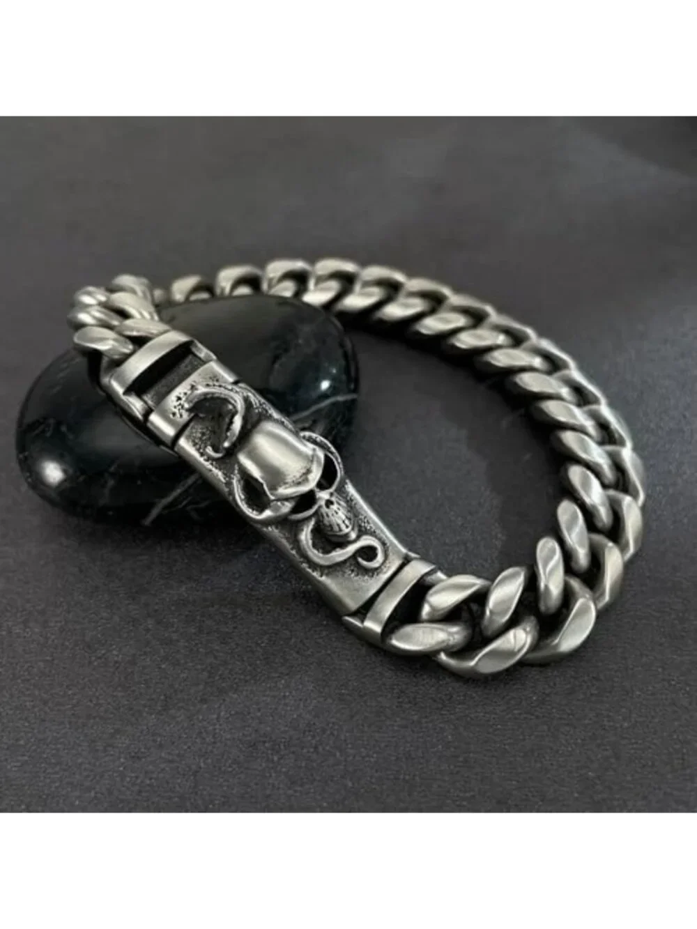 Viking Link Men's Bracelet - Non-Tarnish, Waterproof, Silver & Black Design